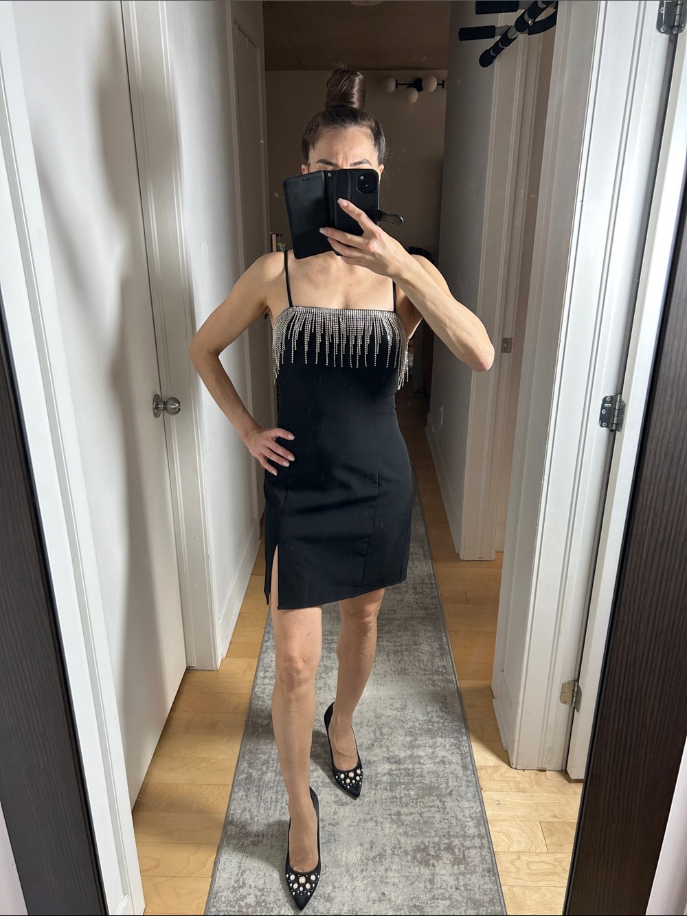Dynamite Desiree Embellished Mini Dress NWT XS Black Rhinestone